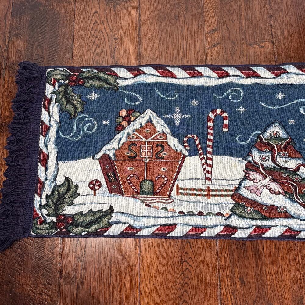 Vintage Christmas Gingerbread House & Gingerbread People Table Runner 72inx12in